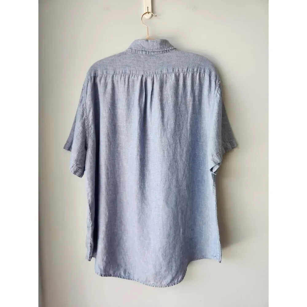 NWOT J. Crew Short-Sleeve Baird McNutt Irish Linen Shirt Blue XL